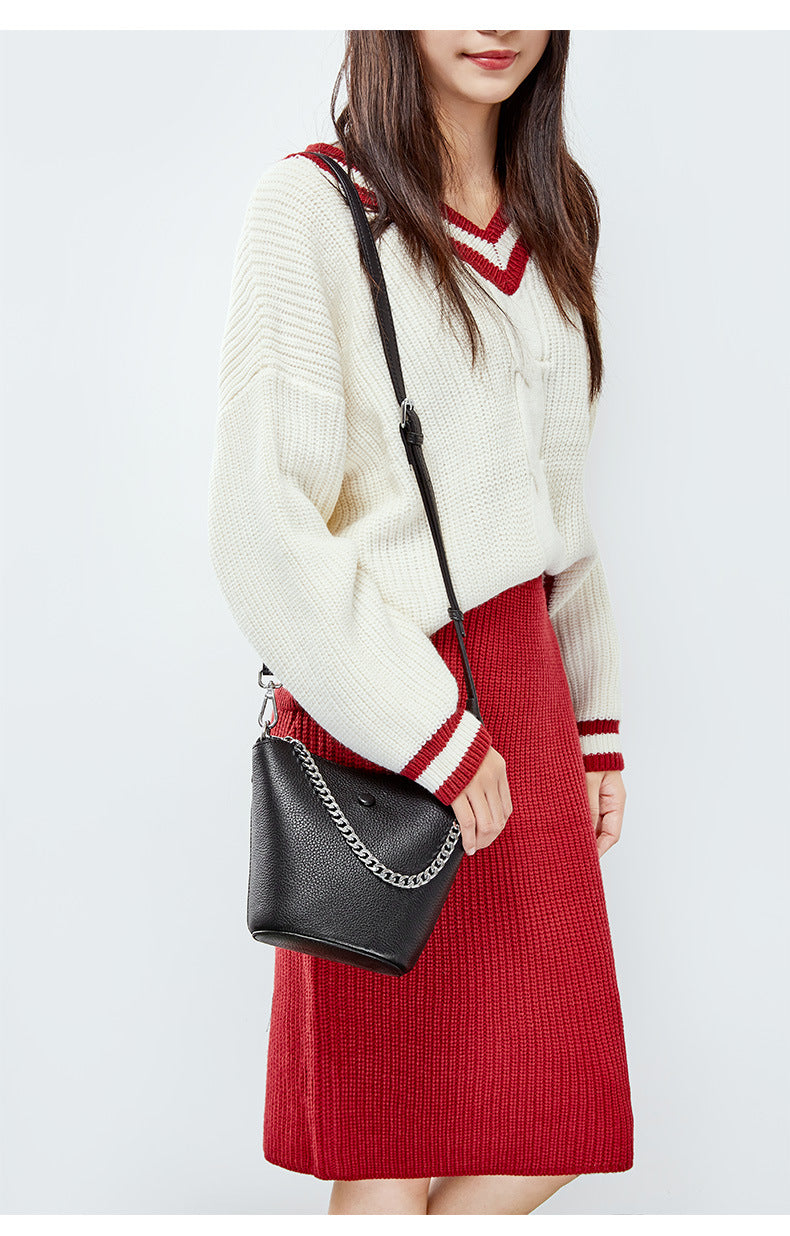 Cowhide Mini mother and son bag Single Shoulder Messenger Handbag Bucket Bag