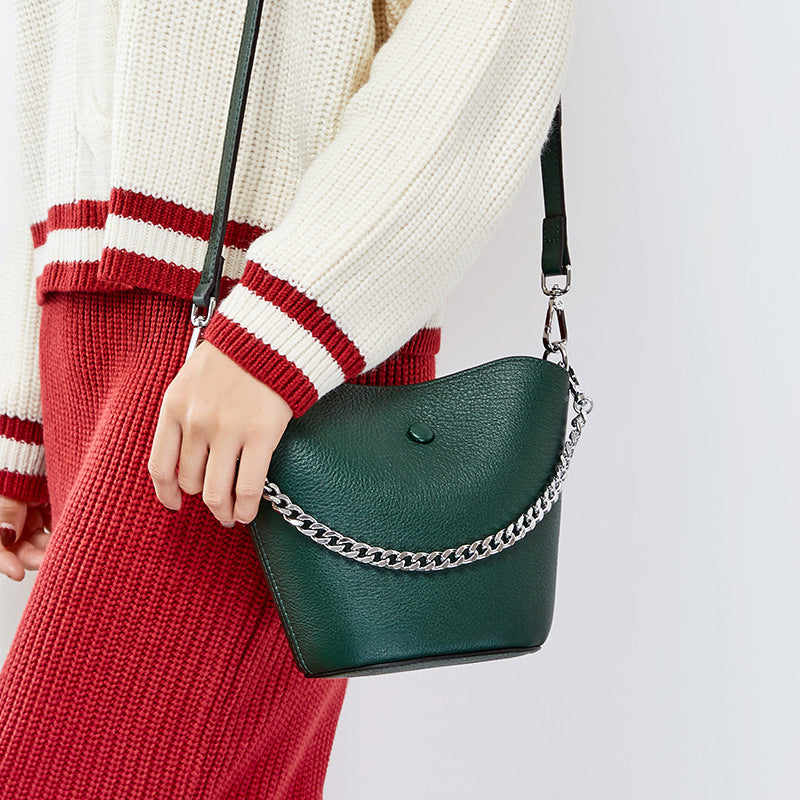 Cowhide Mini mother and son bag Single Shoulder Messenger Handbag Bucket Bag