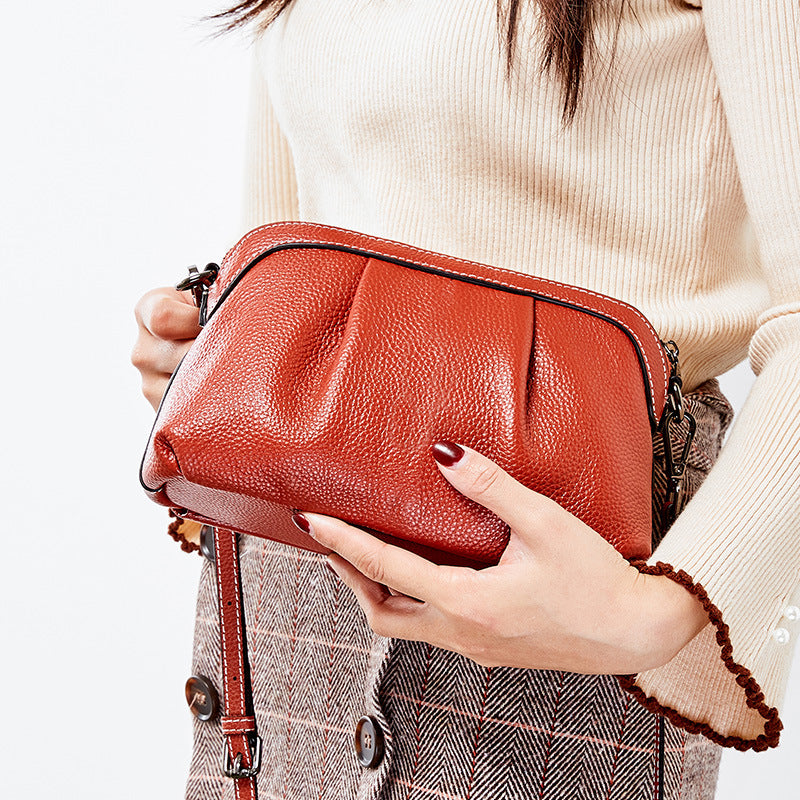 Soft leather head layer cow leather slant span single shoulder small shell bag