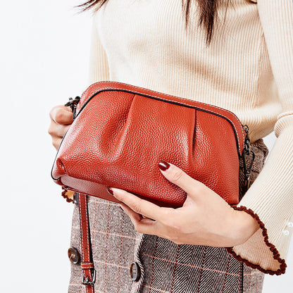 Soft leather head layer cow leather slant span single shoulder small shell bag