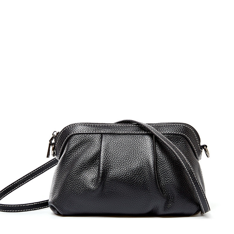 Soft leather head layer cow leather slant span single shoulder small shell bag