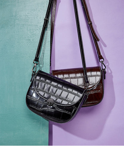 New crocodile-print cowhide small square bag stylish one-shoulder slanted bag
