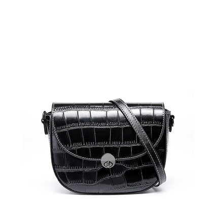 New crocodile-print cowhide small square bag stylish one-shoulder slanted bag