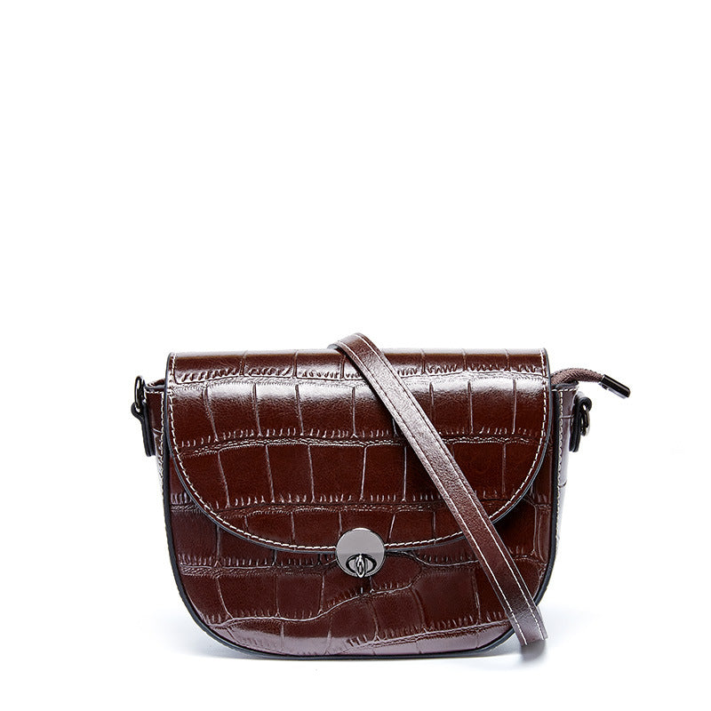 New crocodile-print cowhide small square bag stylish one-shoulder slanted bag