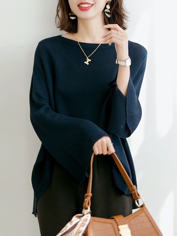 Loose Ice Silk Solid One-Collar Knitted Sweater