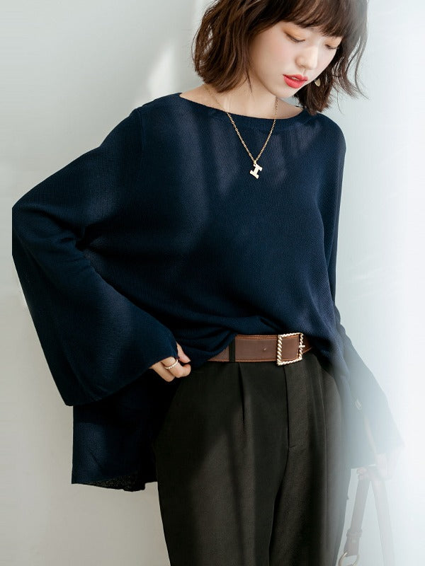 Loose Ice Silk Solid One-Collar Knitted Sweater