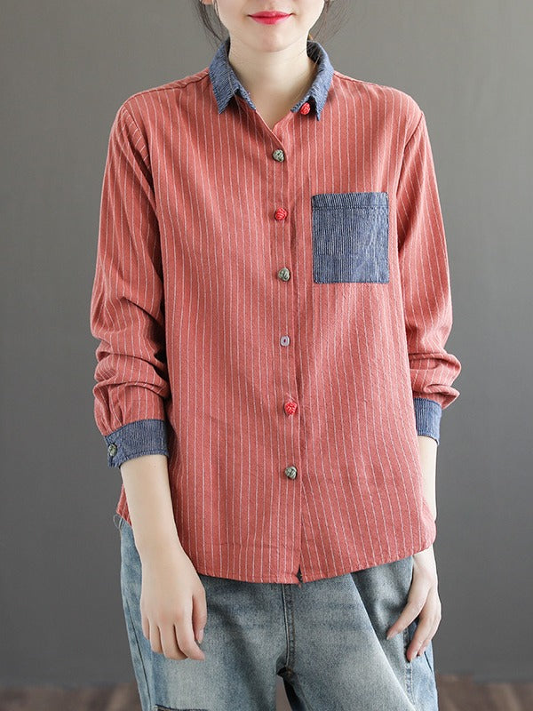 Splicing Patch Striped Shirt