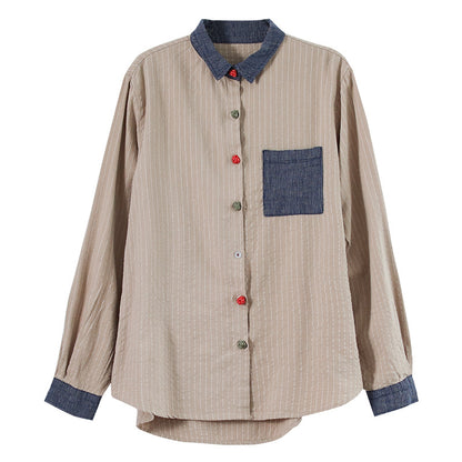 Splicing Patch Striped Shirt