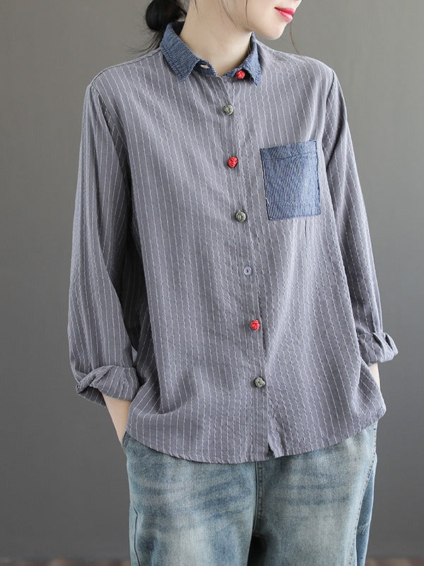 Splicing Patch Striped Shirt