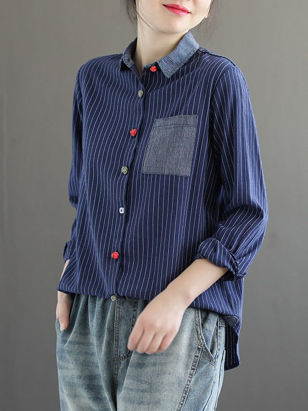 Splicing Patch Striped Shirt