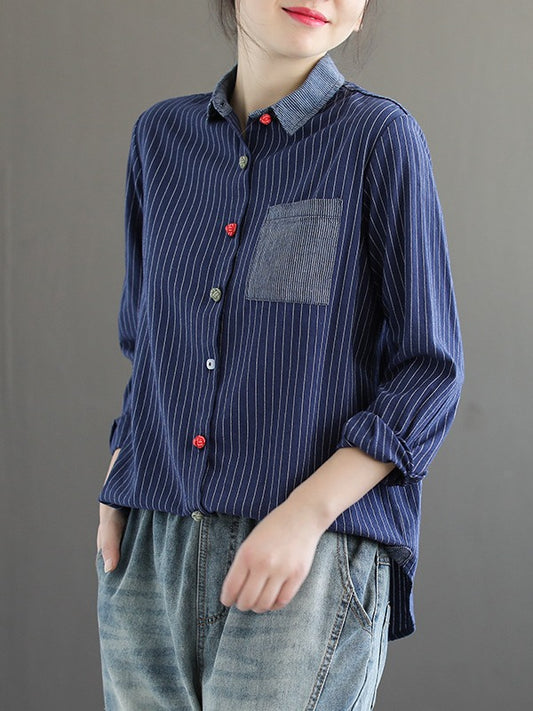 Splicing Patch Striped Shirt