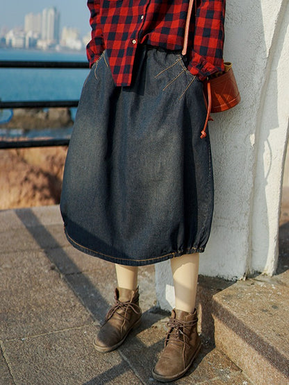 Split-Joint Denim Skirt Bottom