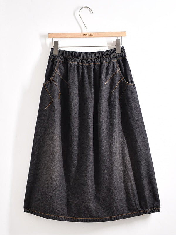 Split-Joint Denim Skirt Bottom