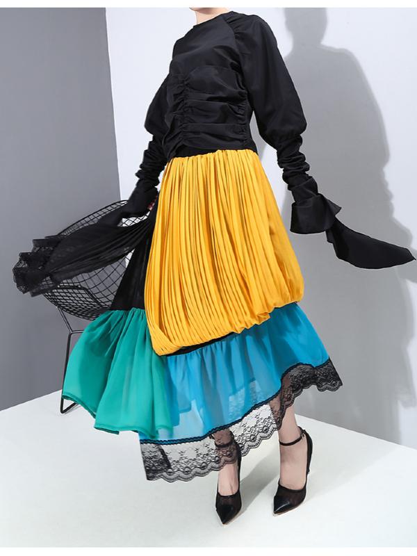 Stylish Cropped Contrast Color Splicing Skirt