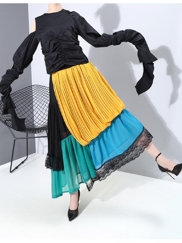 Stylish Cropped Contrast Color Splicing Skirt
