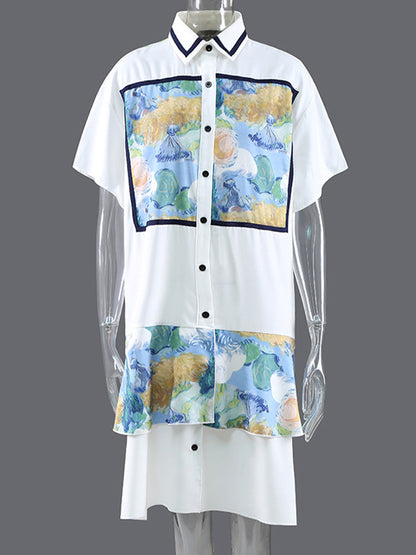 Original Floral Lapel Split-Joint Shirt Dress