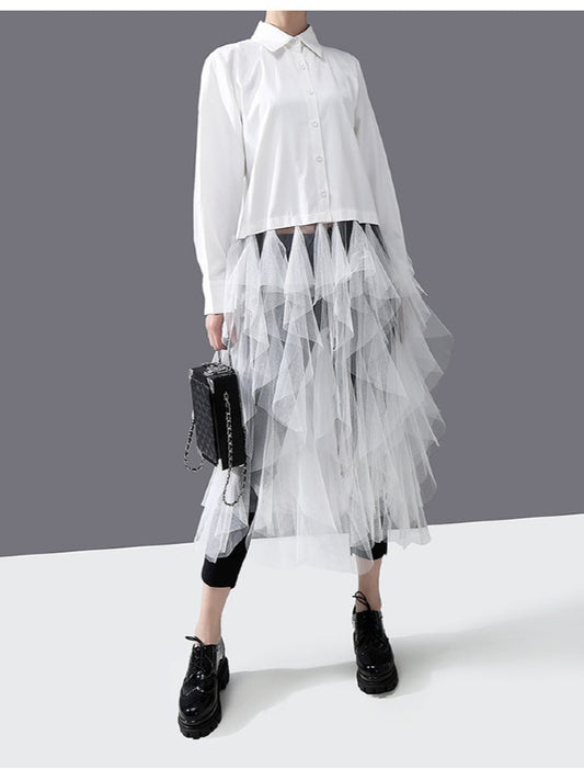 Mesh Lace Split-Joint Solid Shirt