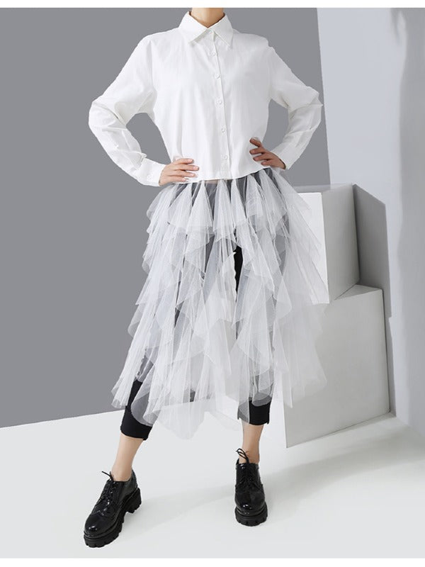 Mesh Lace Split-Joint Solid Shirt