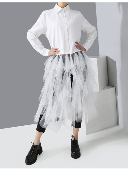Mesh Lace Split-Joint Solid Shirt