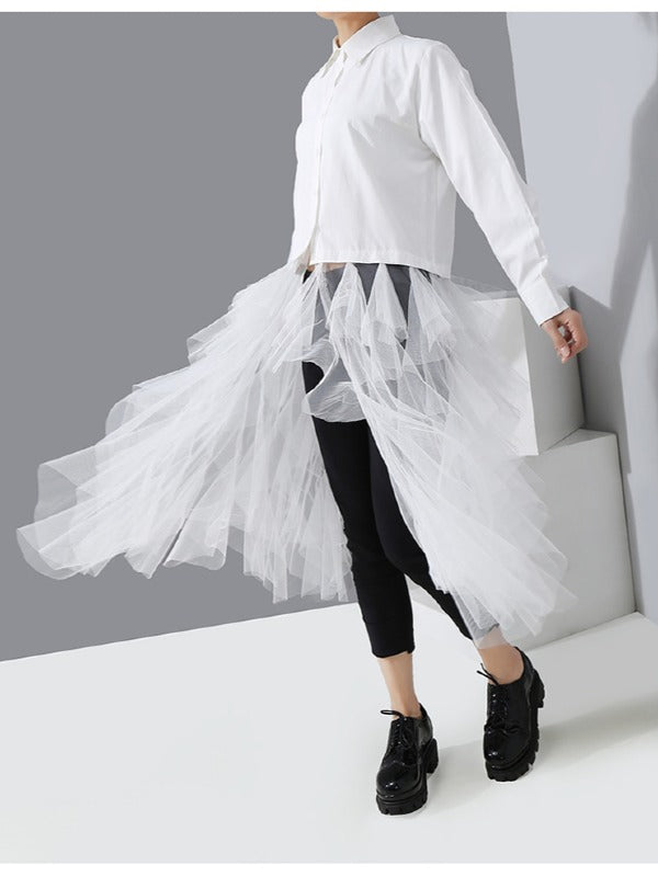 Mesh Lace Split-Joint Solid Shirt