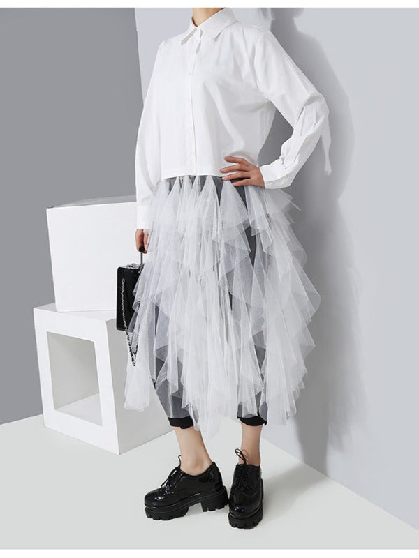 Mesh Lace Split-Joint Solid Shirt