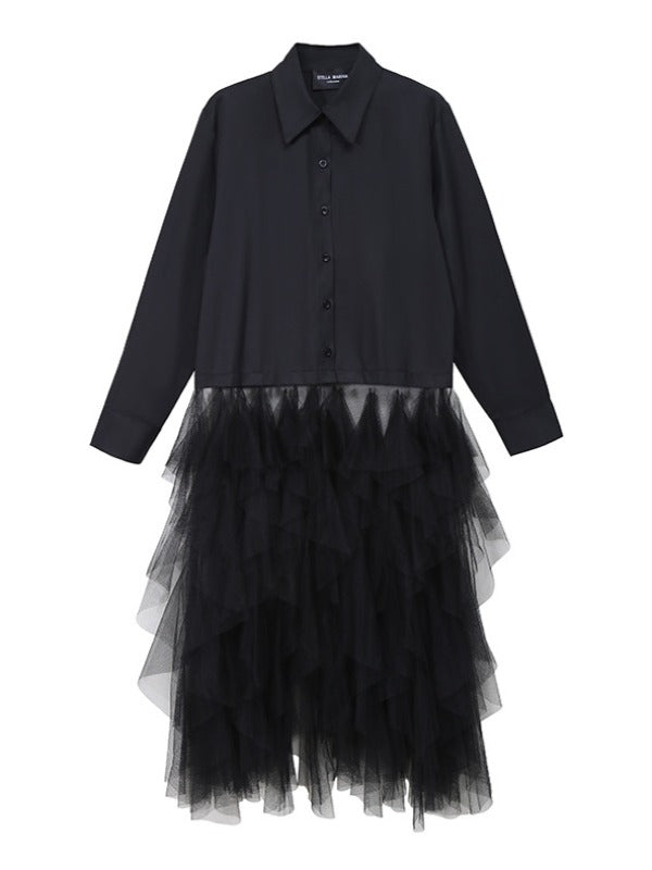 Mesh Lace Split-Joint Solid Shirt