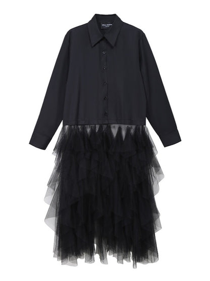 Mesh Lace Split-Joint Solid Shirt