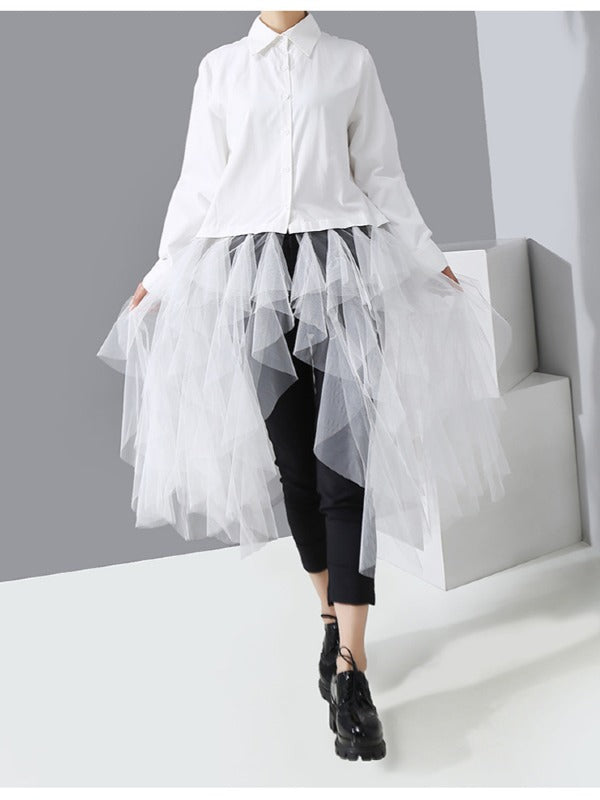 Mesh Lace Split-Joint Solid Shirt