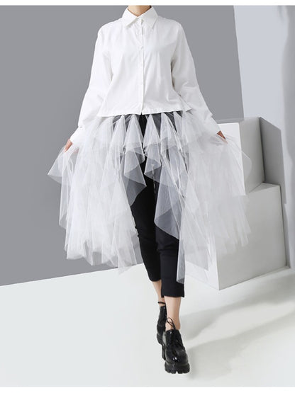Mesh Lace Split-Joint Solid Shirt