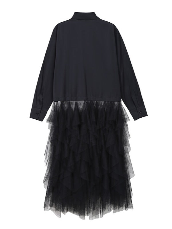 Mesh Lace Split-Joint Solid Shirt