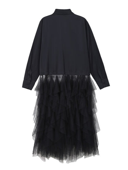 Mesh Lace Split-Joint Solid Shirt