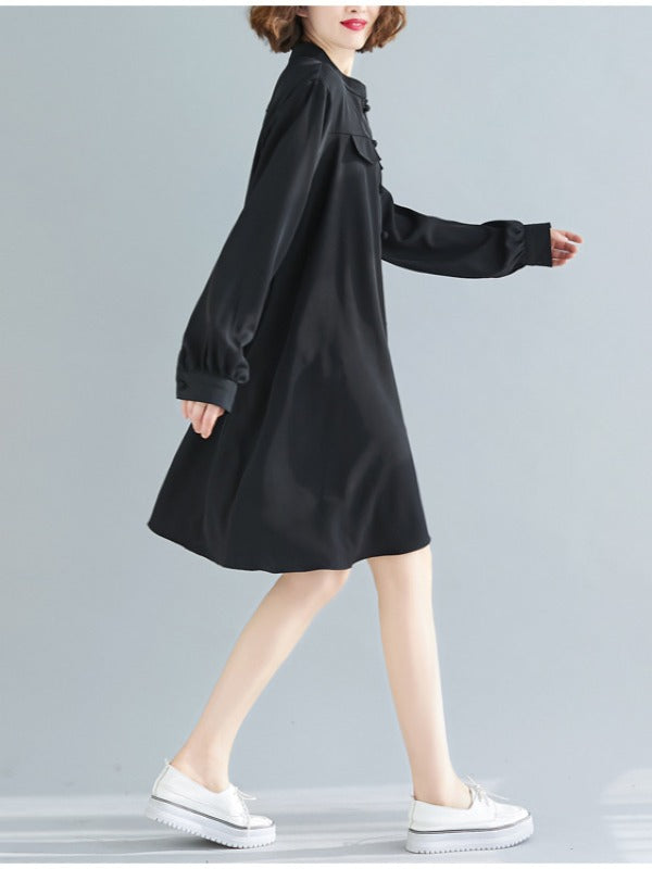 Loose Solid Color Cropped Medium-Length Shirt Dress