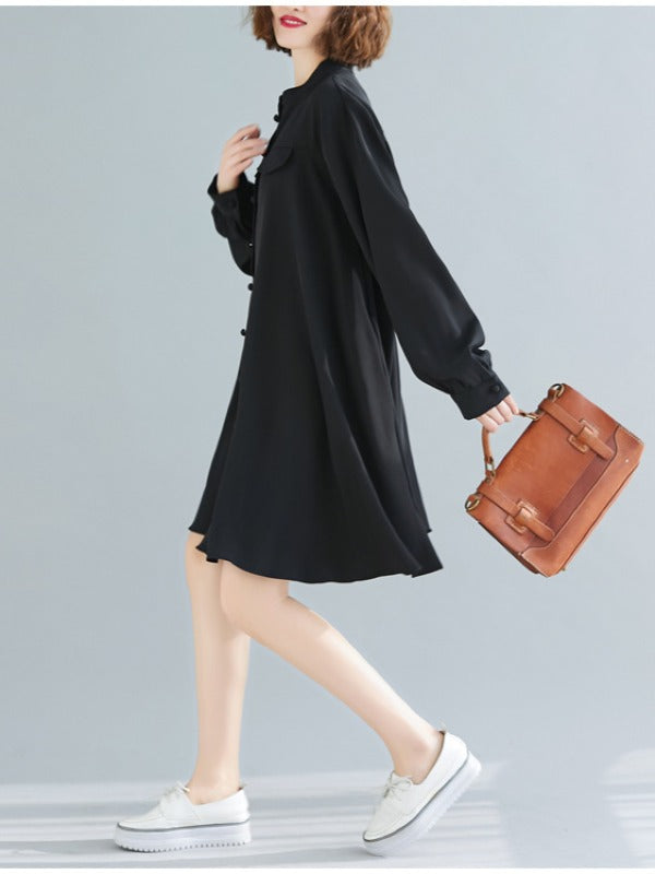 Loose Solid Color Cropped Medium-Length Shirt Dress