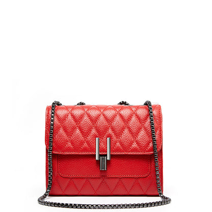 Lingge chain, lychee pattern, head layer, cow leather bag