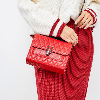 Lingge chain, lychee pattern, head layer, cow leather bag