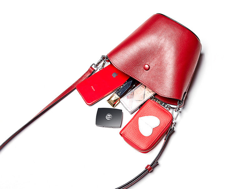 Cowhide Mini mother and son bag Single Shoulder Messenger Handbag Bucket Bag