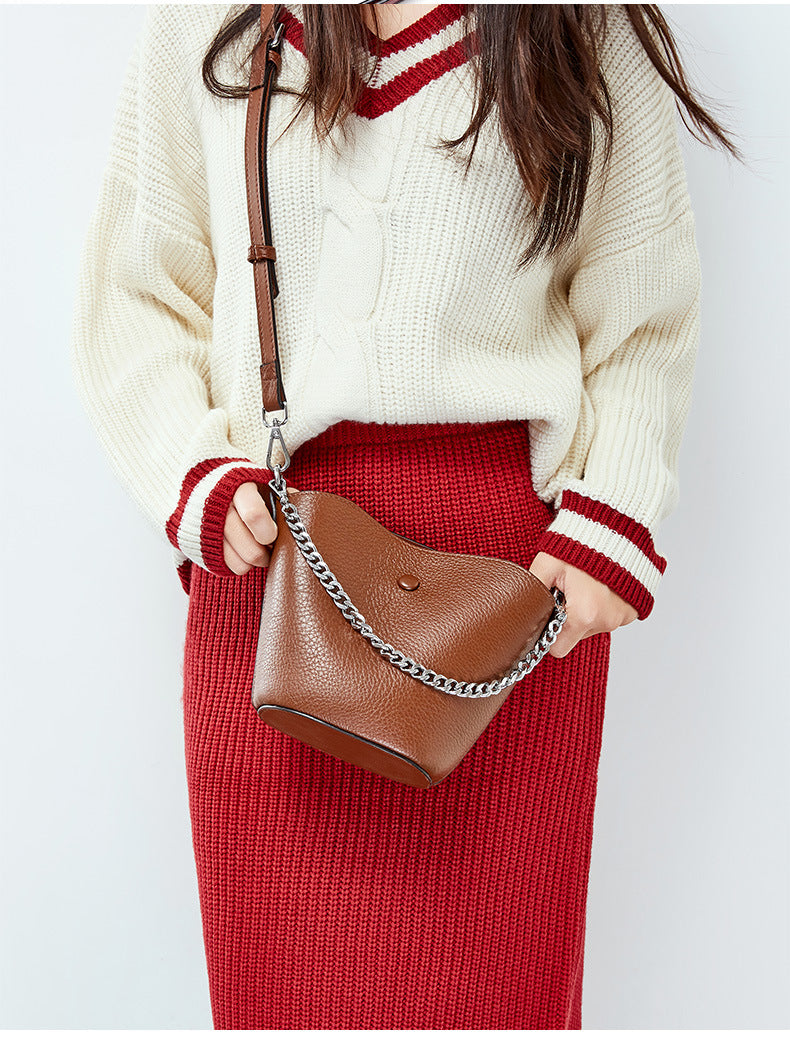 Cowhide Mini mother and son bag Single Shoulder Messenger Handbag Bucket Bag