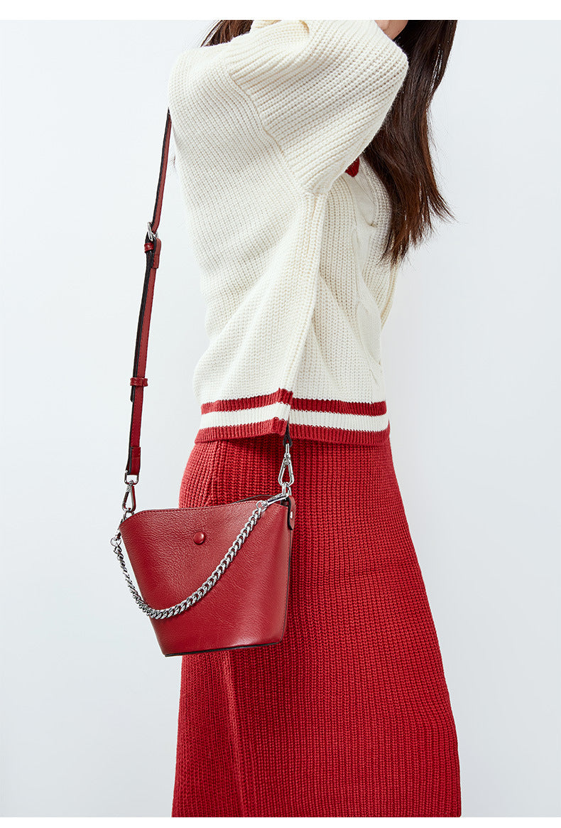 Cowhide Mini mother and son bag Single Shoulder Messenger Handbag Bucket Bag