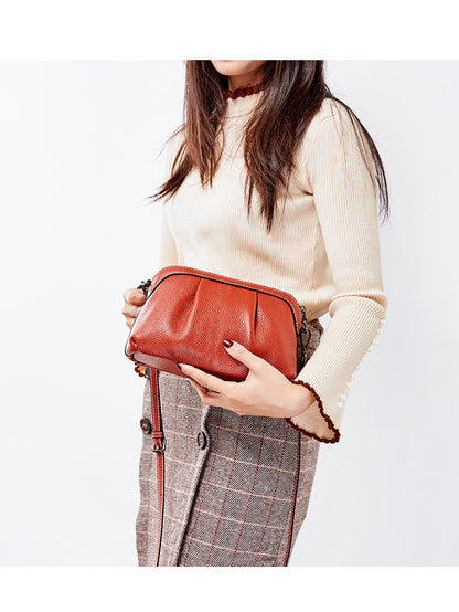 Soft leather head layer cow leather slant span single shoulder small shell bag