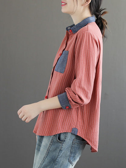 Splicing Patch Striped Shirt