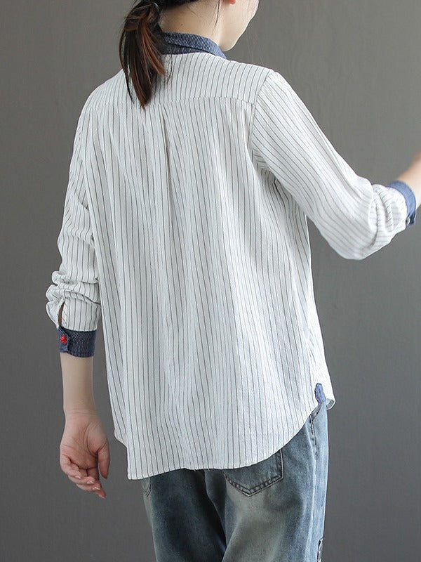 Splicing Patch Striped Shirt