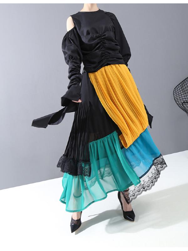 Stylish Cropped Contrast Color Splicing Skirt