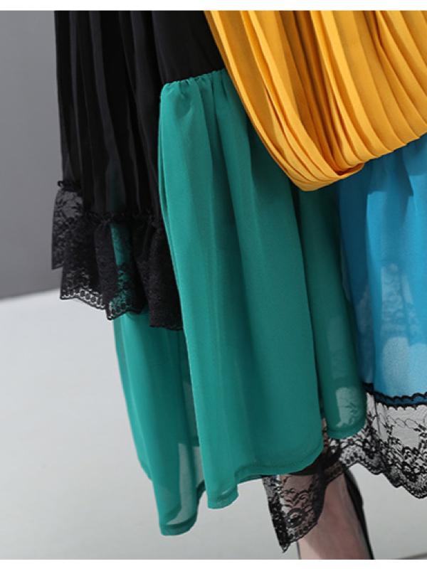 Stylish Cropped Contrast Color Splicing Skirt