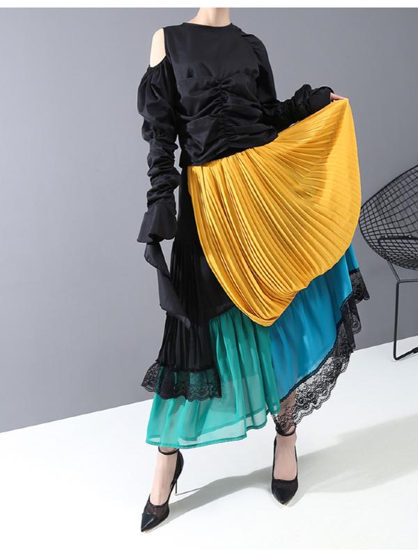 Stylish Cropped Contrast Color Splicing Skirt