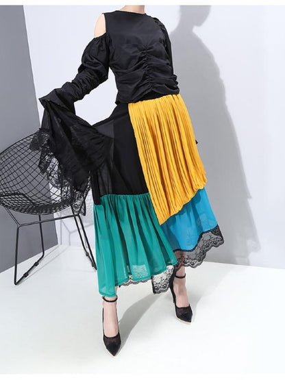 Stylish Cropped Contrast Color Splicing Skirt