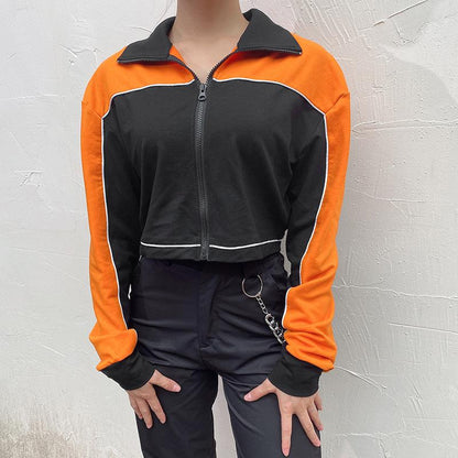 Stand Collar Zipper Crop Jackets ACTIVE WEAR - Zebrant