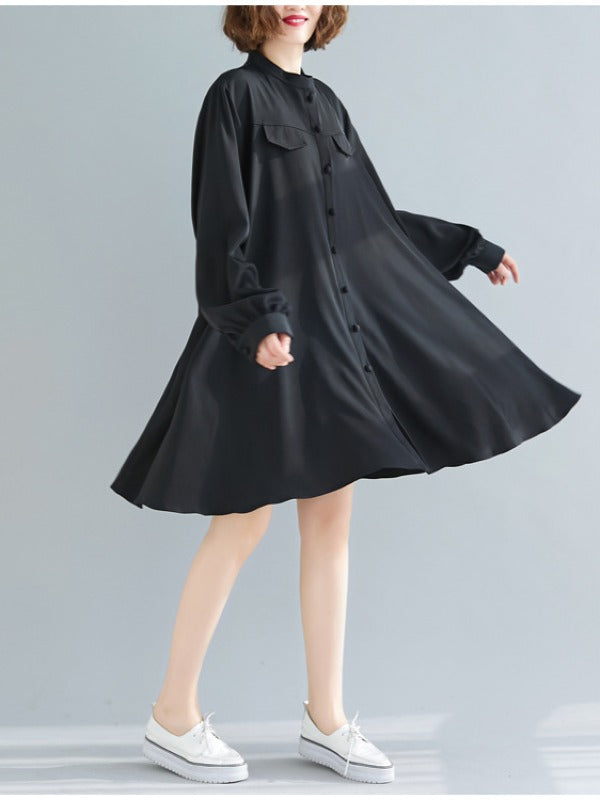 Loose Solid Color Cropped Medium-Length Shirt Dress