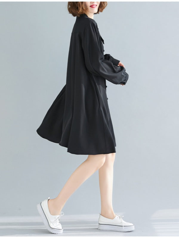 Loose Solid Color Cropped Medium-Length Shirt Dress