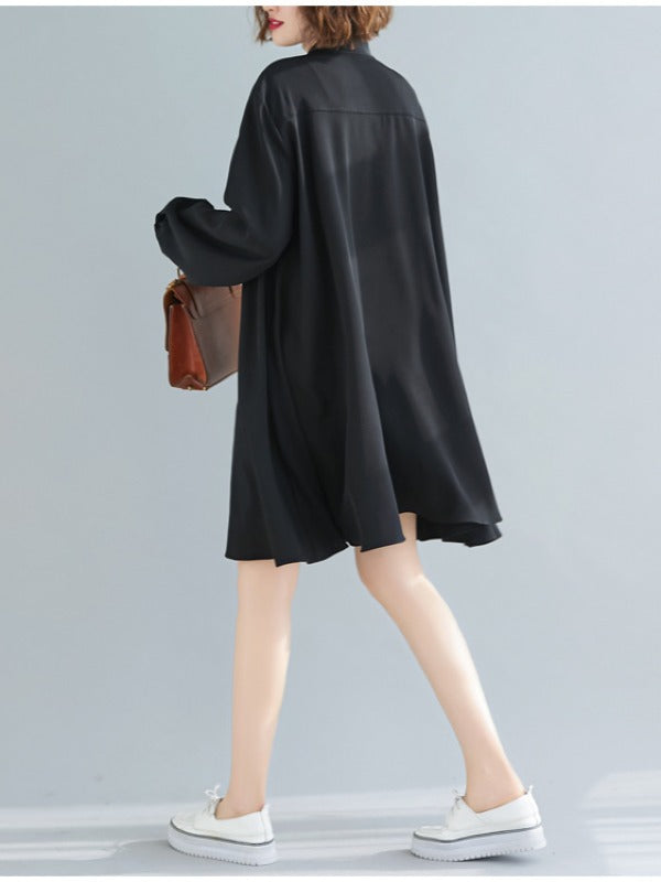 Loose Solid Color Cropped Medium-Length Shirt Dress