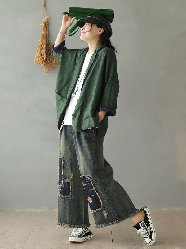 Vintage Casual Splicing Lapel Outwear